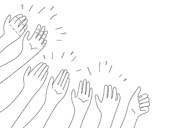 Manos de aplausos en estilo garabato Manos humanas bosquejo garabato brazos onda aplaudiendo sobre fondo blanco pulgar arriba gesto silueta vector ilustración
