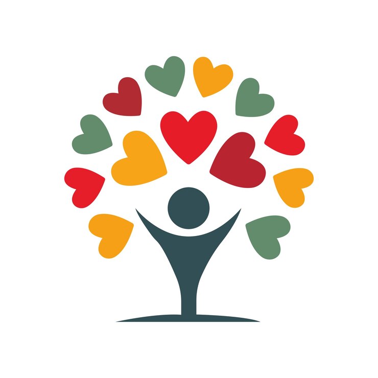 Vector manos de árbol y corazones figuras personas diseño de logotipo amor por el canto humano