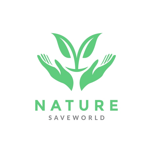 Manos arriba con diseño de logotipo de crecimiento de hoja de planta vector gráfico símbolo icono ilustración idea creativa