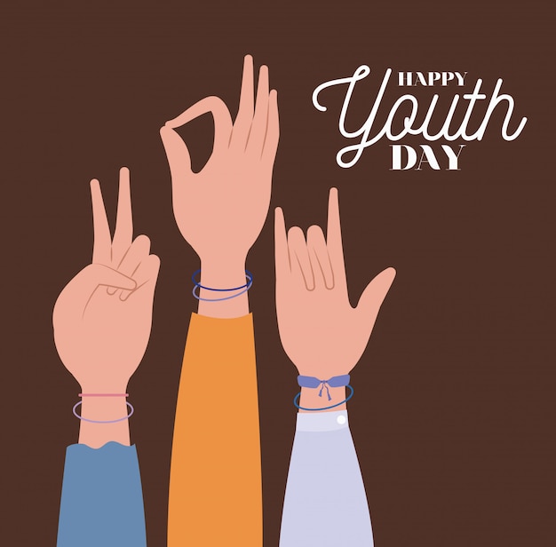 Manos arriba de feliz día de la juventud