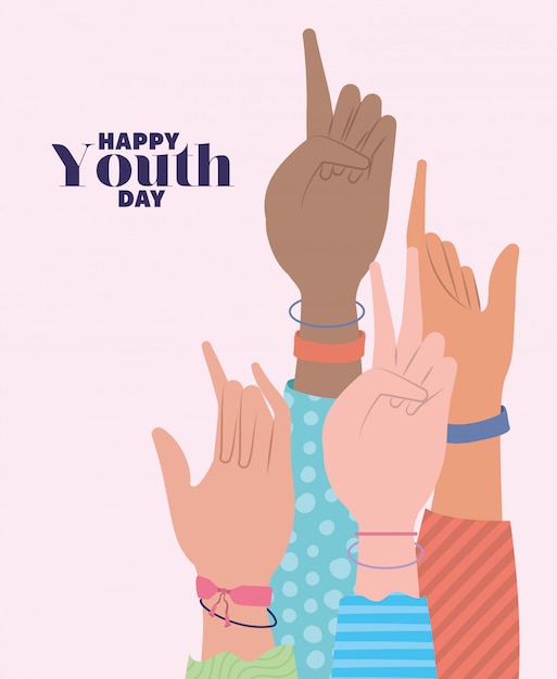 Manos arriba de feliz día de la juventud