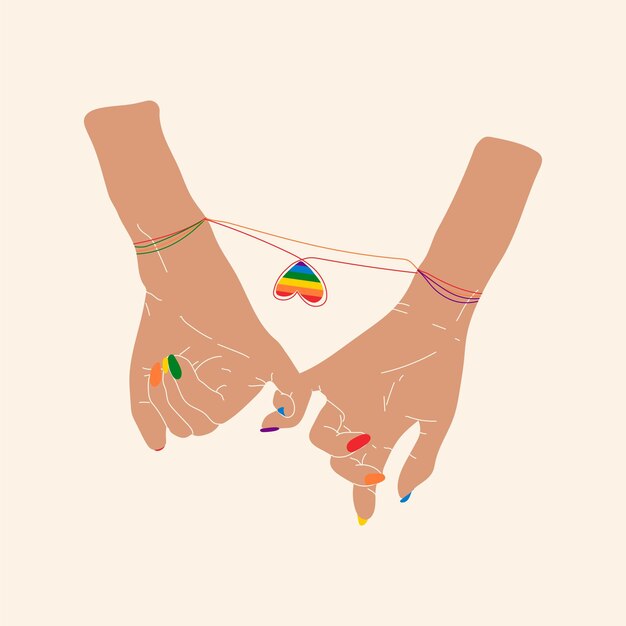 Manos atadas corazones lgbt. Vector en estilo de dibujos animados. Todos los elementos están aislados.