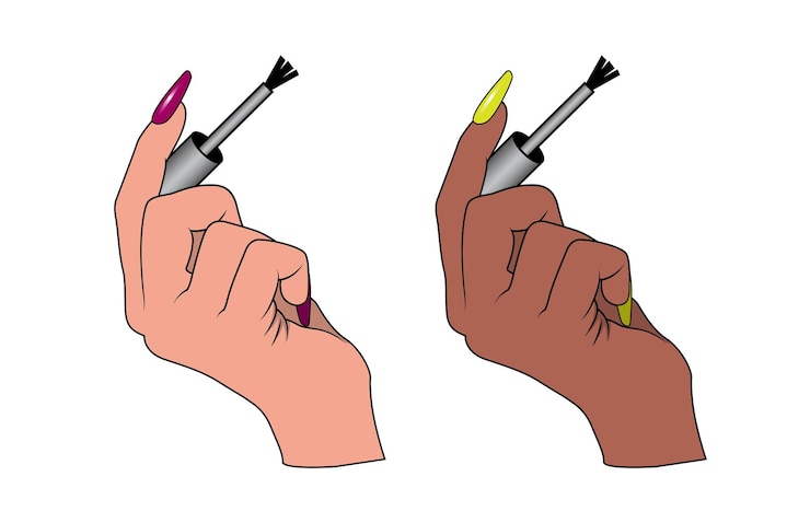 Vector manos con botellas de esmalte de uñas