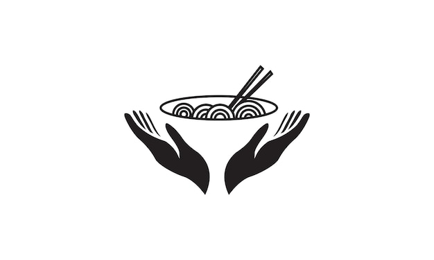 Manos con bowl noodle logo vector icono ilustración diseño