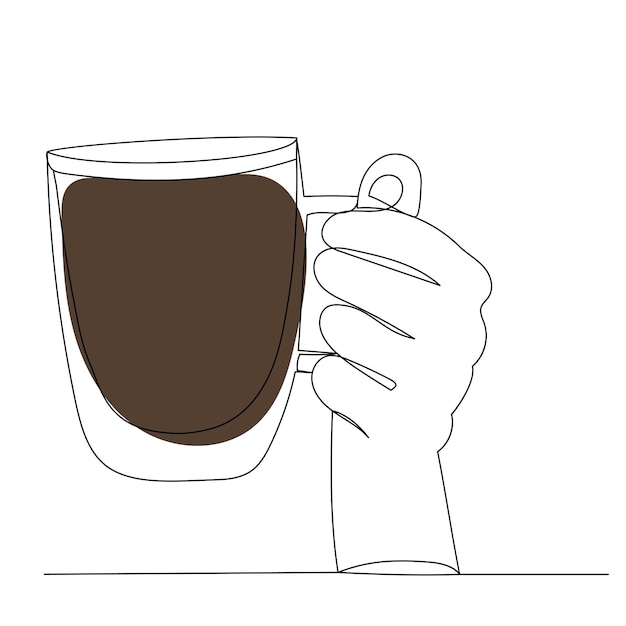 Manos con café una línea continua dibujo vector aislado
