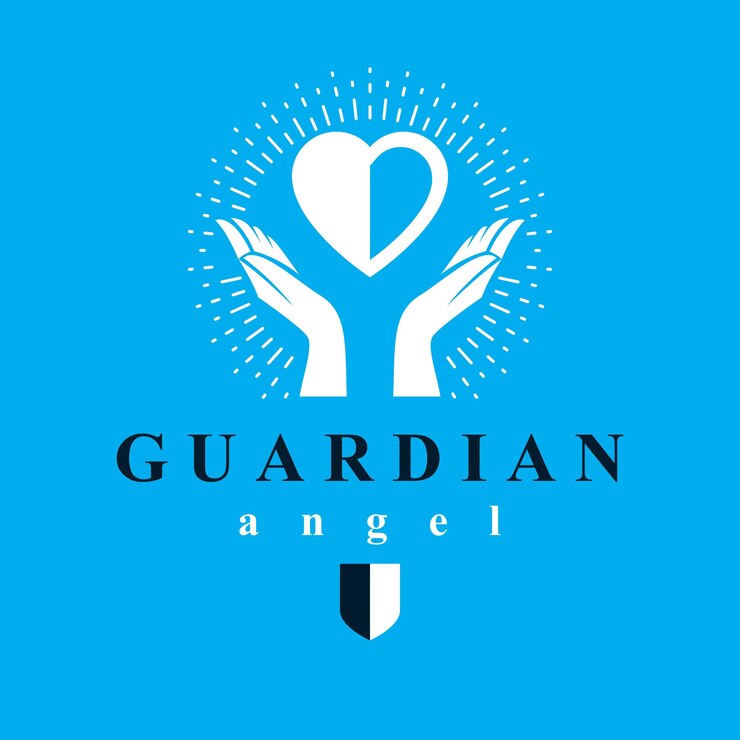 Vector las manos cariñosas sostienen el corazón como el concepto de amor y trato. emblema conceptual del vector del ángel guardián.