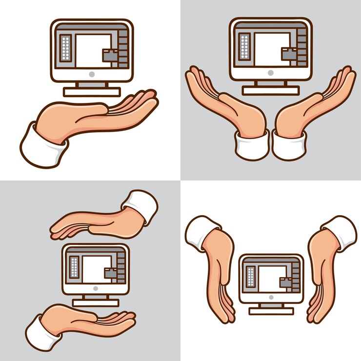 Vector manos con conjunto de elementos de concepto creativo de computadora