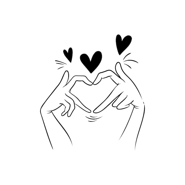 Las manos del corazón crean símbolos de amor en un estilo minimalista durante una sesión de arte creativo