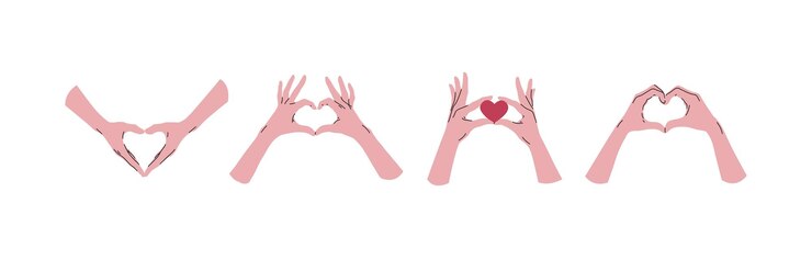 Vector manos, corazón, señal, actuación, vector, icono, bosquejo