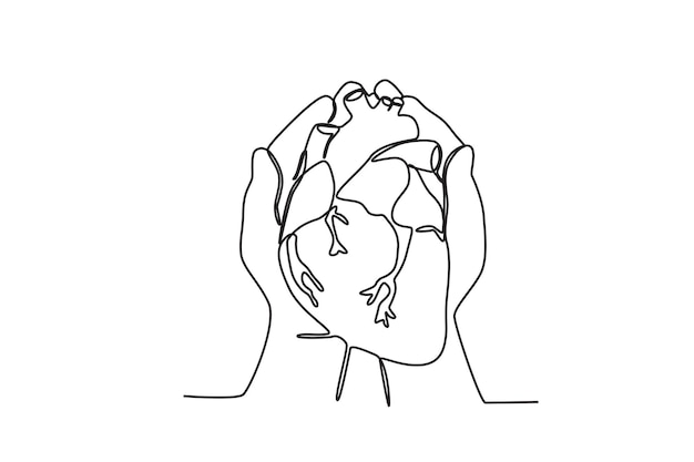 Las manos cuidan el corazón Día Mundial del Corazón dibujo en línea