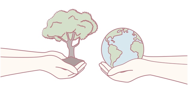 Manos dedicadas a mantener la naturaleza y la tierra en perfecta armonía y equilibrio con cuidado