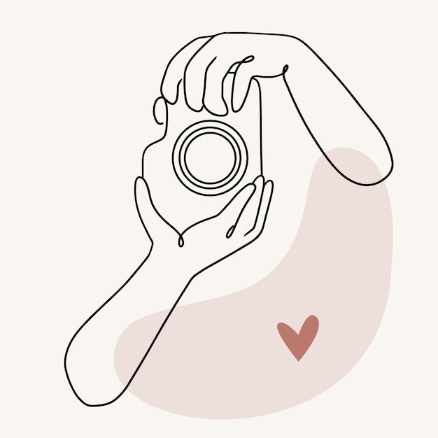 Manos dibujadas a mano tomando fotos en estilo de arte lineal Esquema de boceto aislado ilustración minimalista