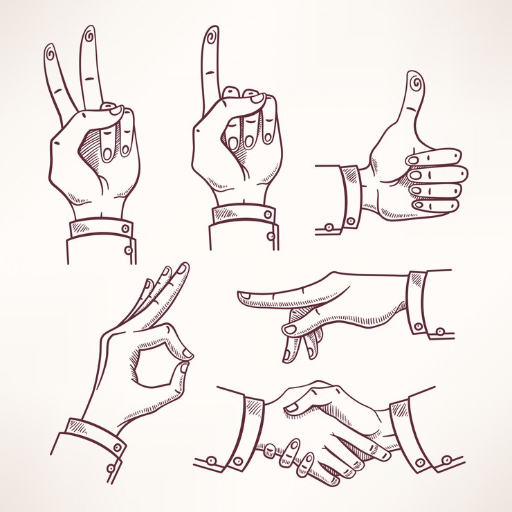 Vector manos de dibujo de contorno