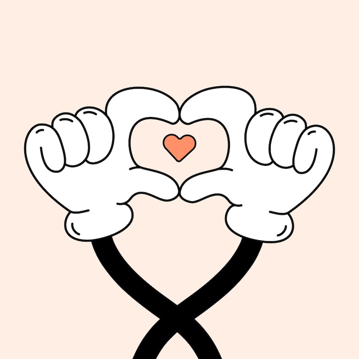 Vector manos de dibujos animados vintage con guantes haciendo un corazón ilustración vectorial