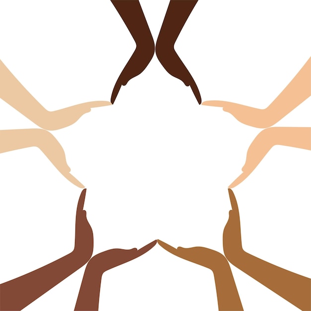 manos, de, diferente, razas, formación, un, estrella, ilustración