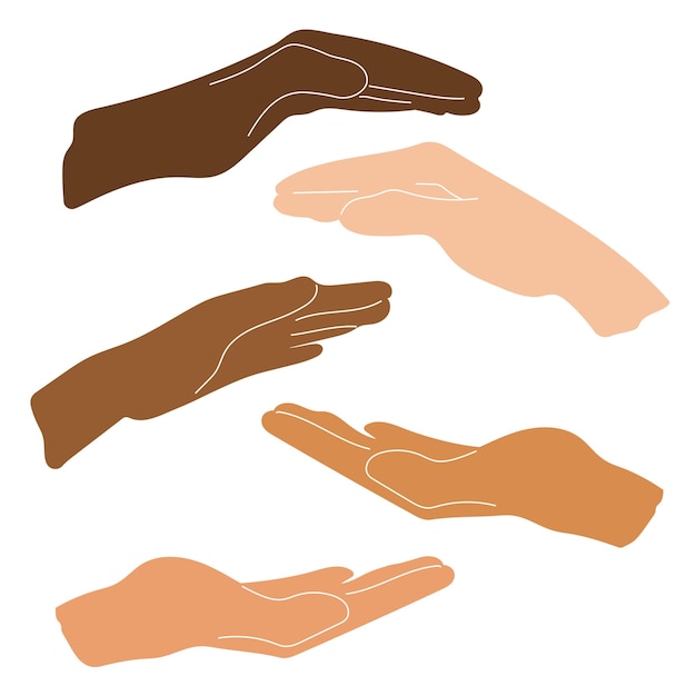 Manos de diferentes colores de scin ilustración vectorial aislado en blanco
