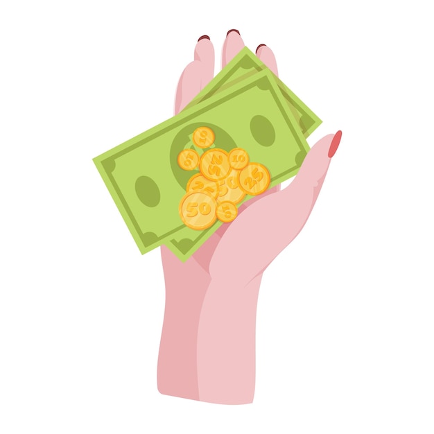 Manos con dinero Contar dar dar recibir apretar y mostrar dinero Pago de bienes Operaciones bancarias de caridad con efectivo Ilustración vectorial