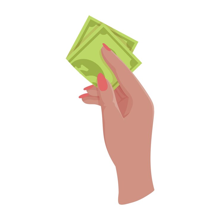 Vector manos con dinero contar dar dar recibir apretar y mostrar dinero pago de bienes operaciones bancarias de caridad con efectivo ilustración vectorial