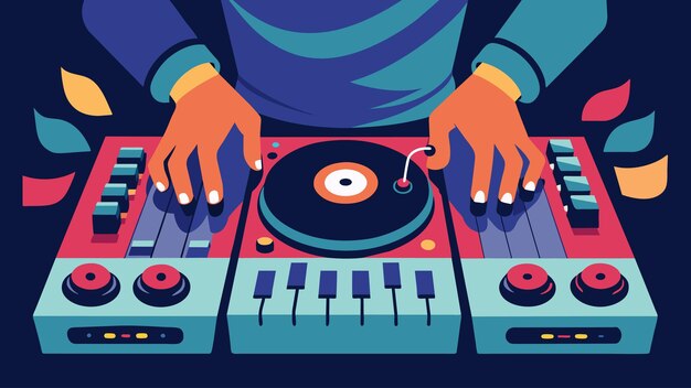 Vector las manos del dj se mueven sin esfuerzo sobre el mezclador ajustando el eq y añadiendo efectos para crear un