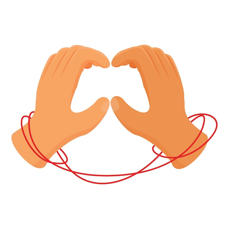 Vector las manos están atadas con hilo rojo pero en forma de corazón