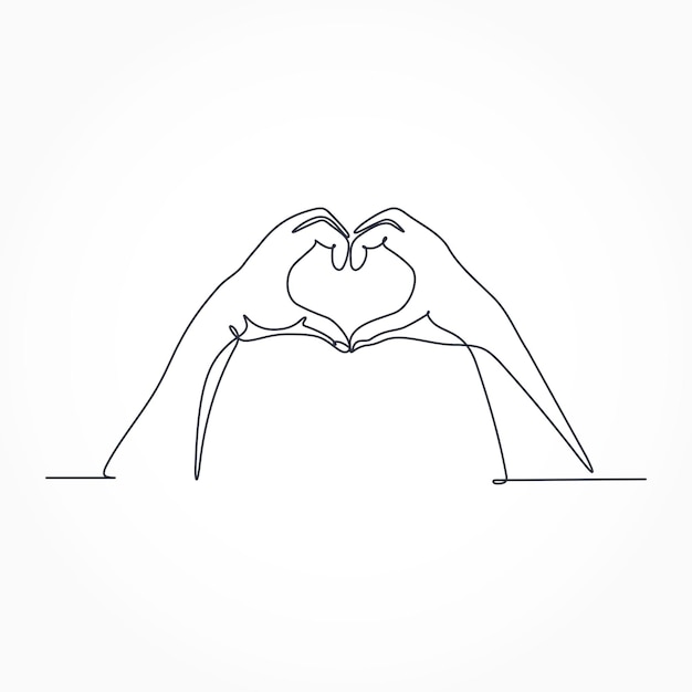 Las manos estilizadas doblan la forma de un corazón un elemento de línea continua mano de día de San Valentín gesto de amor