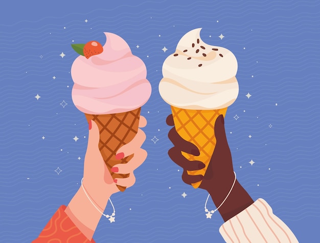 Vector manos femeninas con helado
