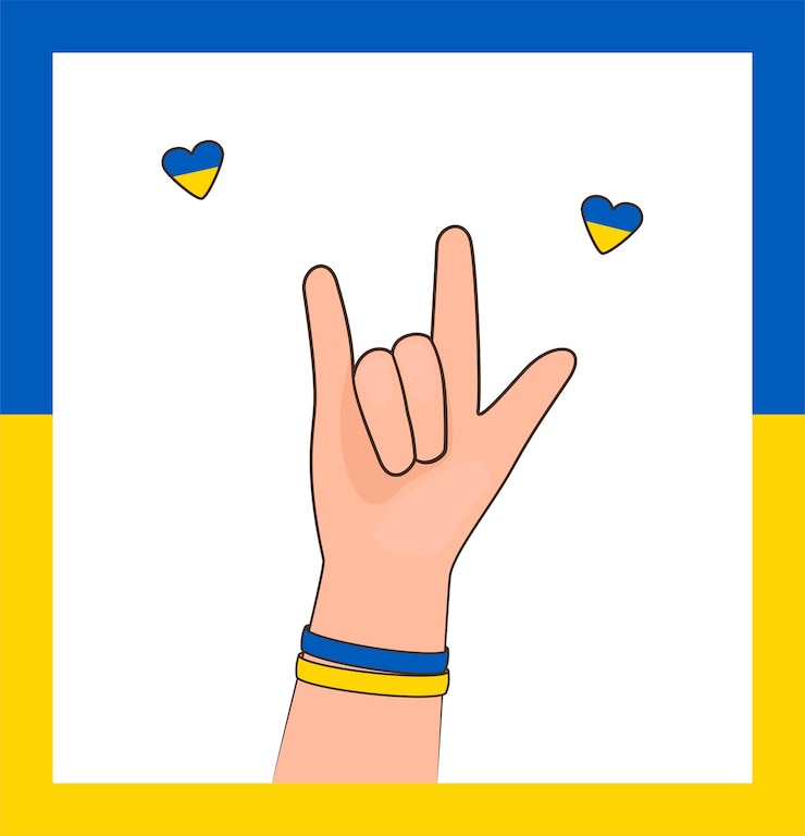 Vector manos en forma de corazón en apoyo de ucrania ore por la paz en ucrania manténgase a salvo