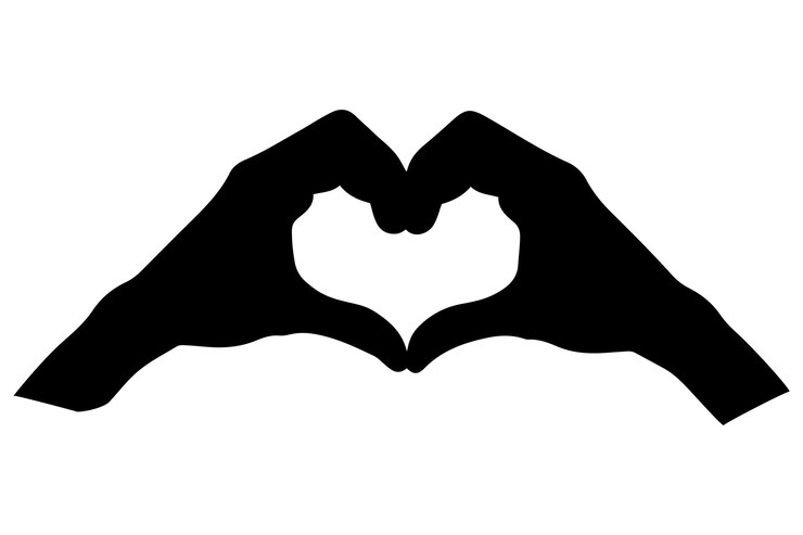 Vector manos en forma de corazón en estilo plano de silueta vectorial negra limpia