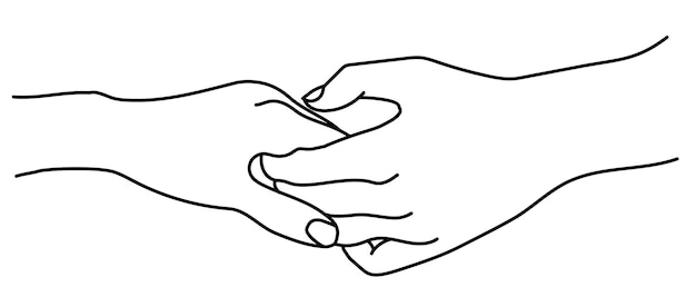 Manos Gesto Ternura amor y pasión La mano del hombre sujeta suavemente la mano de la mujer Vector de línea de contorno