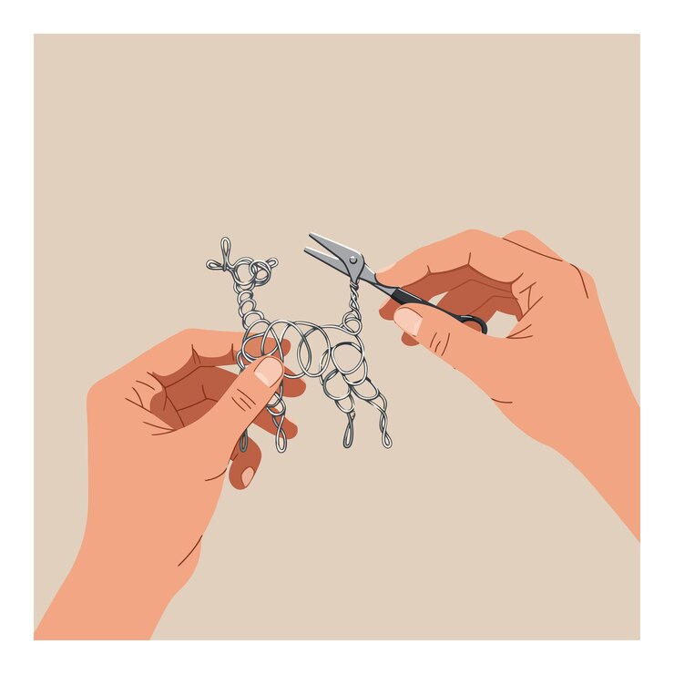 Vector manos haciendo escultura de perro de alambre con tijeras vector de ilustración detallada