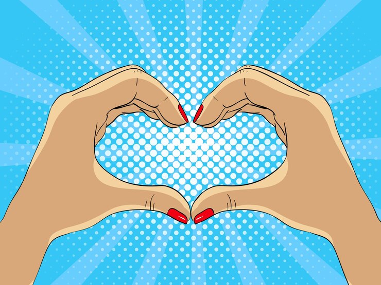 Vector manos haciendo ilustración de vector de forma de corazón en estilo pop art