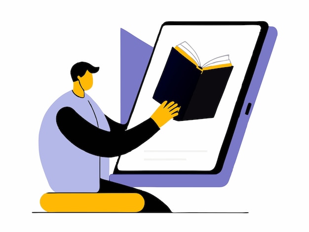 Las manos hojeando las páginas de un libro en una tableta con lupa