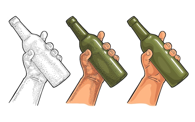Manos de hombre y mujer sosteniendo tintineo con botella de vidrio de cerveza
