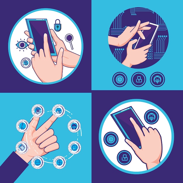 manos humanas con diseño de ilustración de vector de iconos fintech