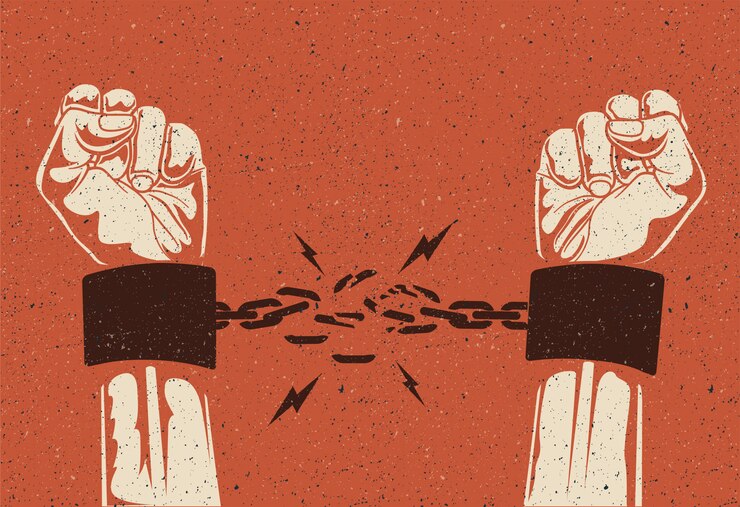 Las manos humanas rompen la cadena