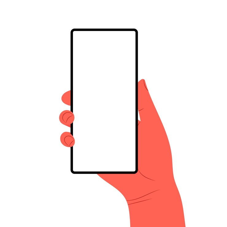 Vector las manos humanas sostienen horizontalmente el teléfono móvil con pantalla en blanco. mano que sostiene los teléfonos con pantallas vacías de maquetas. ilustración de vector plano desplazándose o buscando.