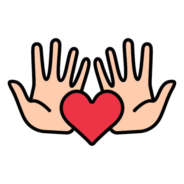 Las manos con el icono de la línea del corazón El amor, el cuidado, el apoyo, la caridad, la compasión, la bondad, la comunidad, las manos, el símbolo del corazón, la protección, la ayuda, la humanidad, el afecto, la conexión, la empatía, el bienestar.