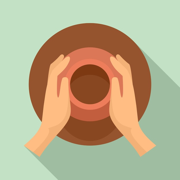 Manos en el icono de la rueda de alfarero Ilustración plana de manos en el icono de vector de la rueda de alfarero para diseño web