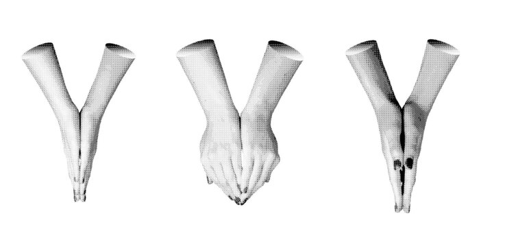 Vector las manos juntas hacen un gesto con dos brazos aislados sobre un fondo blanco.