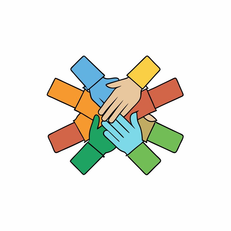 Vector manos juntas unidad y solidaridad iconos ilustración vectorial
