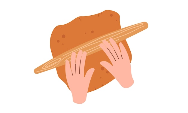 Manos kneading masa Mujer prepara galletas caseras vista superior Escuela de cocina Ilustración vectorial plana aislada sobre fondo blanco