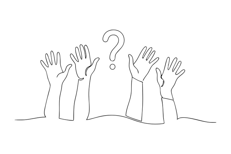 Vector las manos levantadas para hacer preguntas frecuentes concepto ilustración de dibujo continuo de una sola línea
