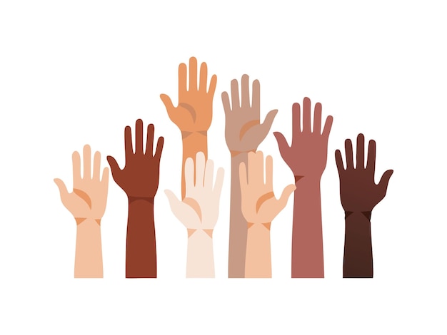 Manos levantadas en unidad y diversidad