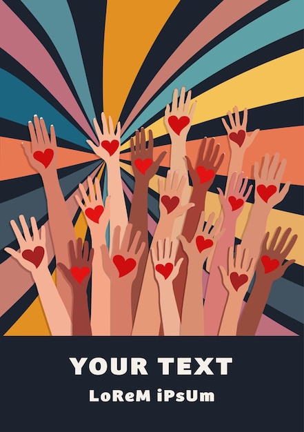 Manos levantadas Varias personas sosteniendo un corazón Donación de caridad y trabajo voluntario Poster de ONGOAid