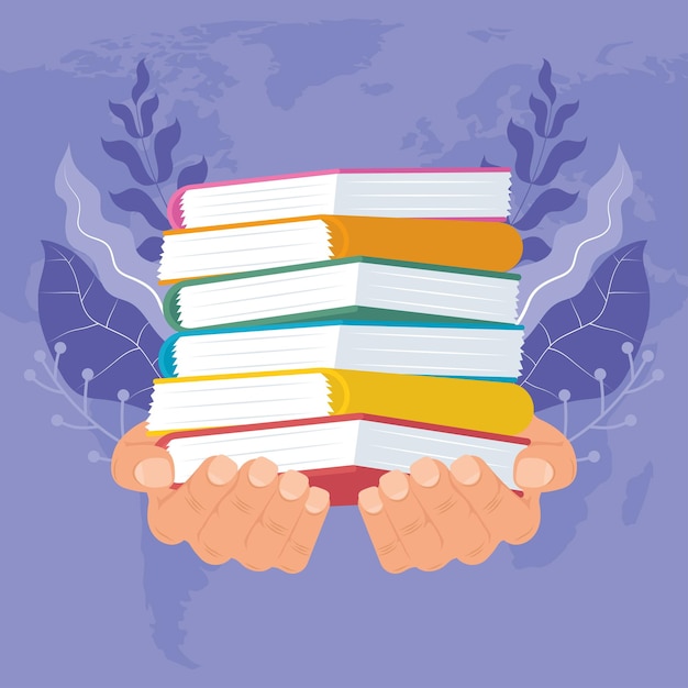 Manos levantando libros de texto