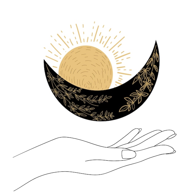 Manos Luna y sol Mystic Boho ilustración