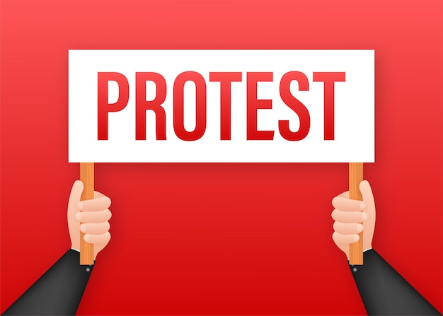 Manos de manifestantes sosteniendo carteles de protesta. Ilustración de stock vectorial.