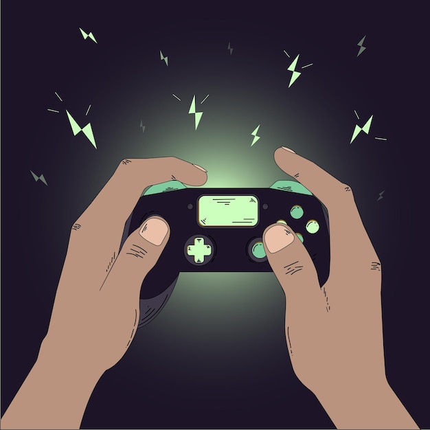 Manos masculinas sosteniendo el controlador de la consola Jugar videojuegos