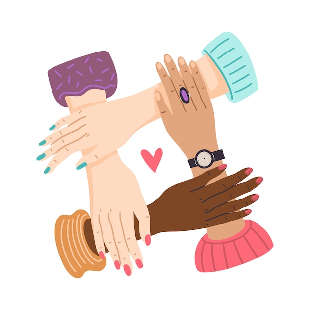 Manos de mujeres sosteniendo juntos Concepto de vector de poder femenino y hermandad Más fuertes juntos