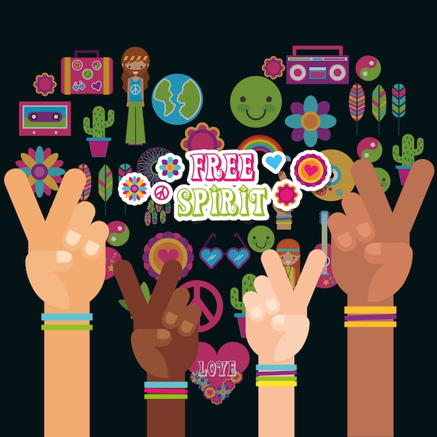 manos multirraciales paz y amor espíritu libre